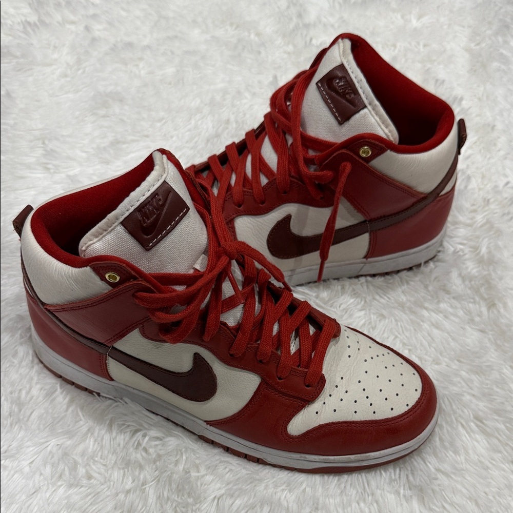 Nike Men's Red and White High-Top Sneakers